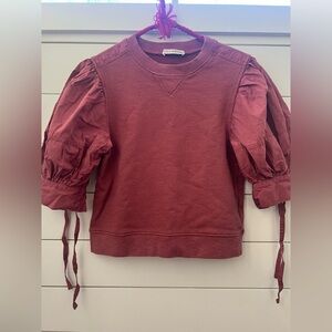 Ulla Johnson Dusty Rose Knit Puff Sleeve Cotton Sweatshirt Top XS